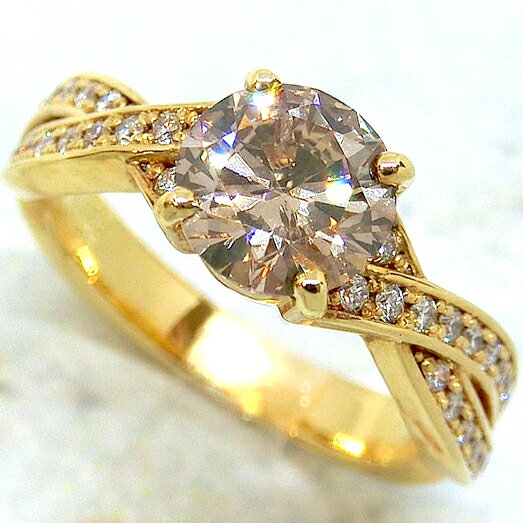 K18(18金) ゴールド YG ファンシーライトブラウンダイヤモンド 指輪 s01404853 レディース ダイヤ(4月誕生石) ジュエリー 天然石 宝石 ダイアモンド ファッションリング 1点もの 新品 ラウンドブリリアントカットbkp50 54-27 ホワイトデー