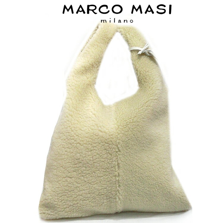 エコファー トートバッグ ホワイト イタリア製 ミラノ MARCO MASI(マルコマージ) 2836 slang roccia ハンドバッグ ECO ムートン ボア レディース ブランド バッグ 新品 暖か 冬 もこもこ 並行輸入品