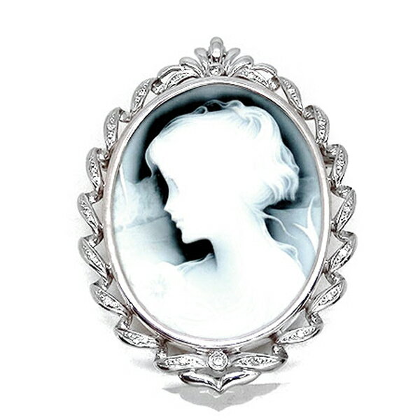 メノウカメオ ブローチ ペンダントトップ K14WG 14金ホワイトゴールド 枠 70004769-07405 クリスマス