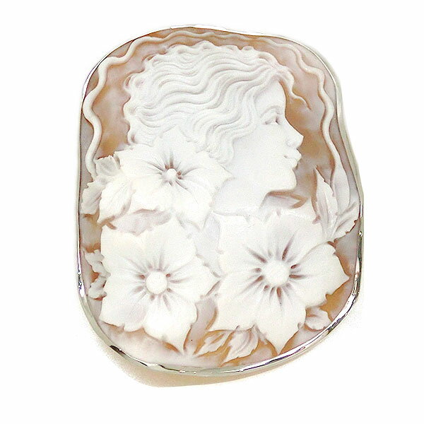 【訳あり】シェルカメオ ブローチ ペンダントトップ 18金ホワイトゴールド 枠 K18WG ラバ作 086424 bkp50 180000-90000 クリスマ...
