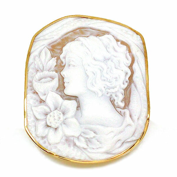 シェルカメオ ブローチ ペンダントトップ 18金枠 K18 マラスコ作 オレンジ 新品 クリスマス