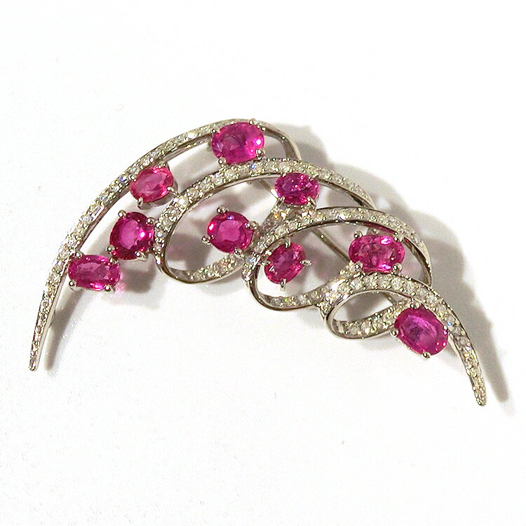 ブローチ K18WG ルビー ダイヤモンド 宝石 フォーマル レディース 金属アレルギー 贈り物 ギフト プレゼント 誕生日 記念日 おしゃれ 正装 着こなし ...