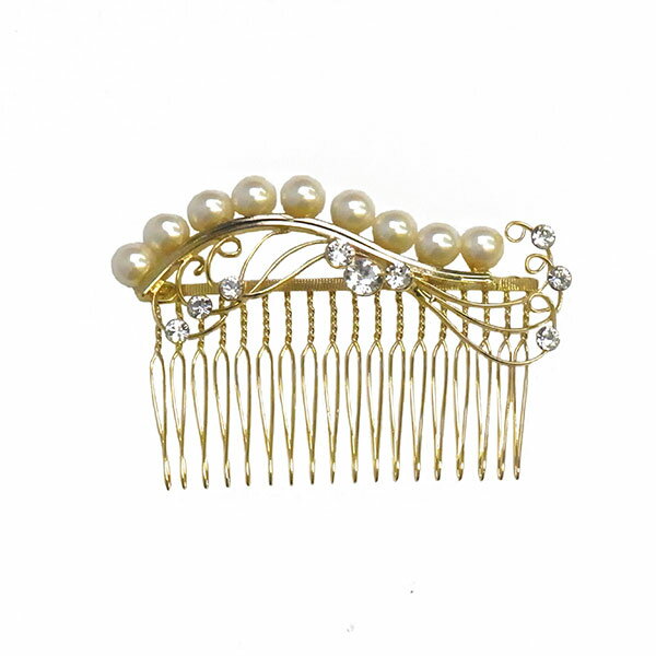 コーム 和装 髪飾り パール コーム 花しおり ビーズウェーブ 金