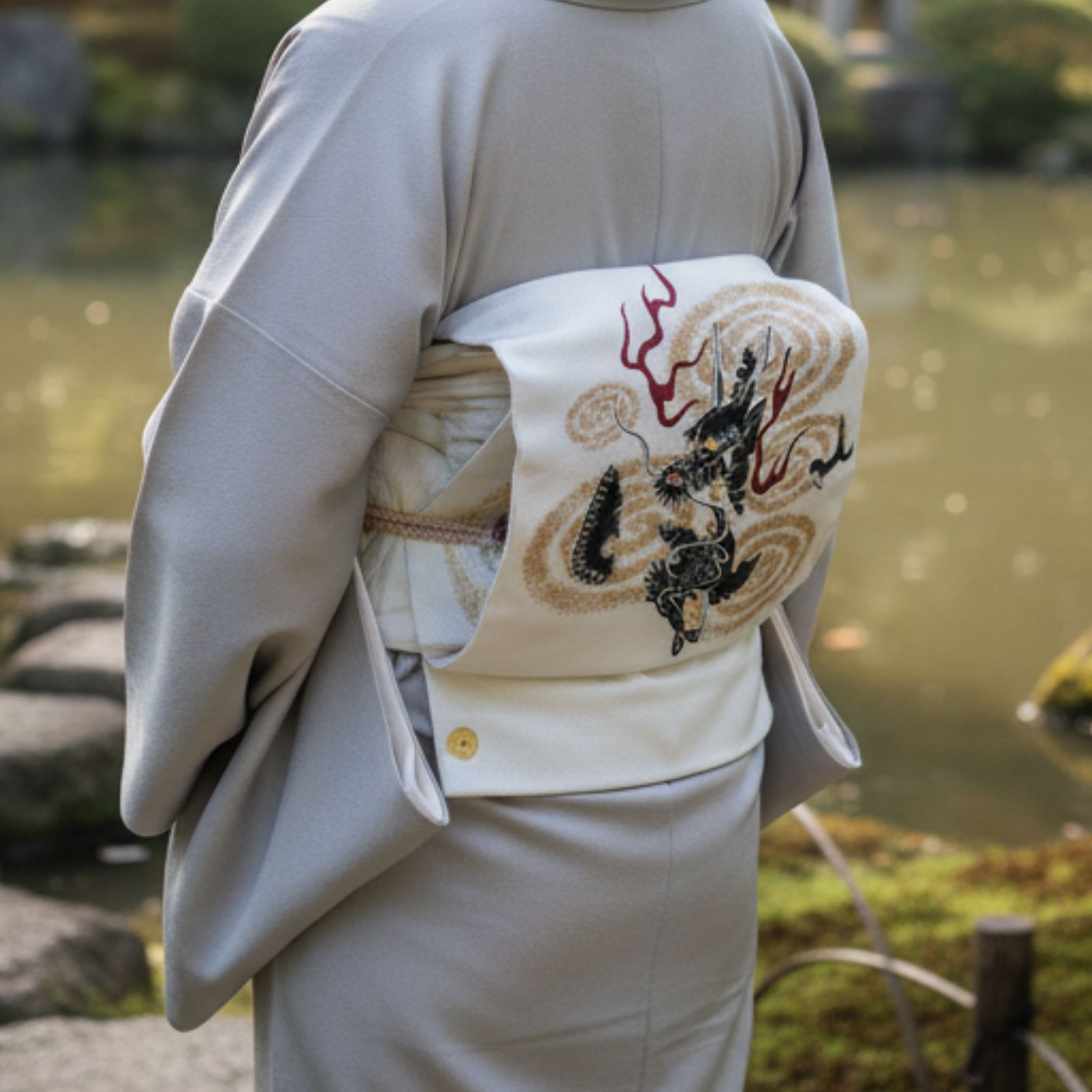 名古屋帯 正絹 白 龍 龍神 ホワイト 京玉響 西陣織 仕立付きのサムネイル