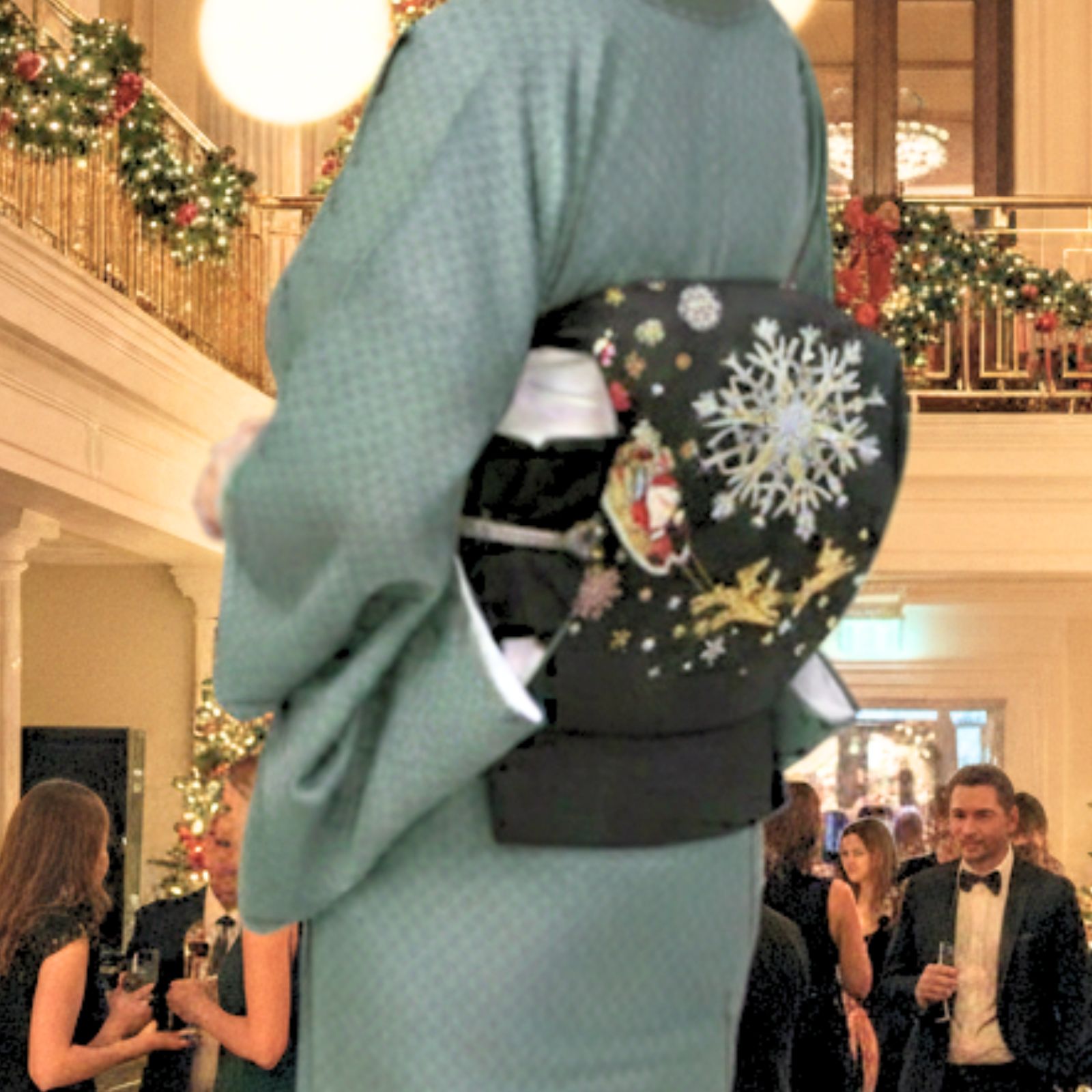 仕立済 仕立て上がり名古屋帯 名古屋帯 正絹 西陣織 クリスマス 黒 「雪夜のサンタそり」 ブラック 京..