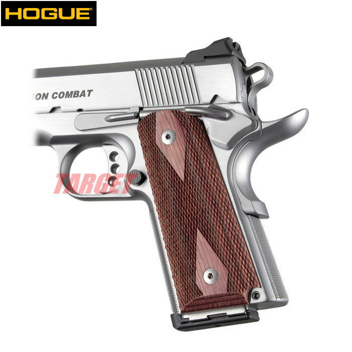 HOGUE 1911 コンパクト用 木製グリップ ダイヤチェッカー パネル ローズラミネート ホーグ COLT M1911A1 オフィサーズ V10 ローズウッド 赤 レッド 