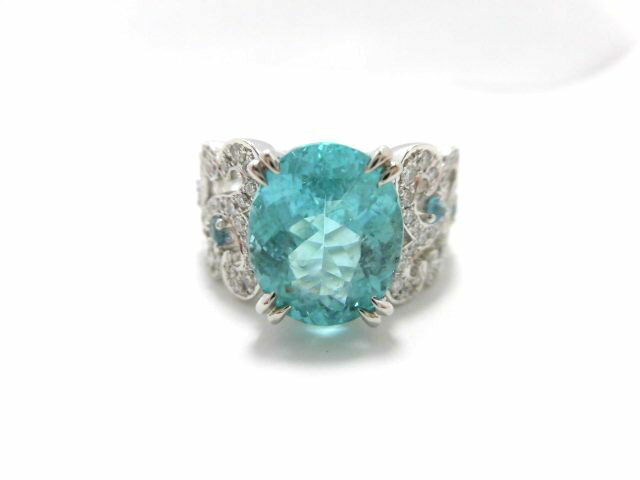 Ptパライバトルマリンダイヤモンドリングリング/P4.18ct　0.14ct　D0.77ct/G437/輪/ゆびわ/ring/ジュエリー/ダイヤ/女性用/レディース/プレゼント/ギフト/お買い得/オススメ/送料込み/宝石