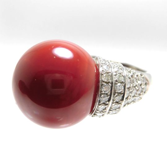 Ptサンゴリング 珊瑚 16.8mm ダイヤ 1.96ct E8816 送料無料 20%OFF価格