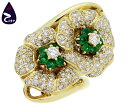 K18YG エメラルド ダイヤ ファッションリング花モチーフ エメラルド合計0.65ctダイヤ2石0.26ct メレダイヤ合計1.32ct約17.5g 約12.5号 カード鑑別書付【質屋出店】【掘り出しモノ】【ファッション】【ブランド】【質流れ】【中古】Y3T1R125020700(4)