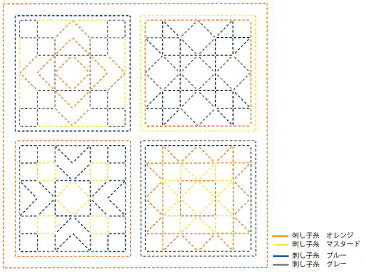刺し子 花ふきん キット SASHIKO WORLD America サンプラースクエア【ネコポス便対応商品】【刺しゅう】