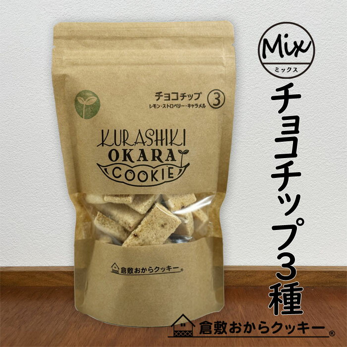 チョコチップ3種 倉敷おからクッキー (ストロベリーチョコ、レモンチョコ、キャラメルチョコのミックス)
