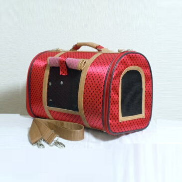 【犬・猫用キャリーバッグ】サイドメッシュウインドウ付ペットバッグ 水玉柄 Mサイズ
