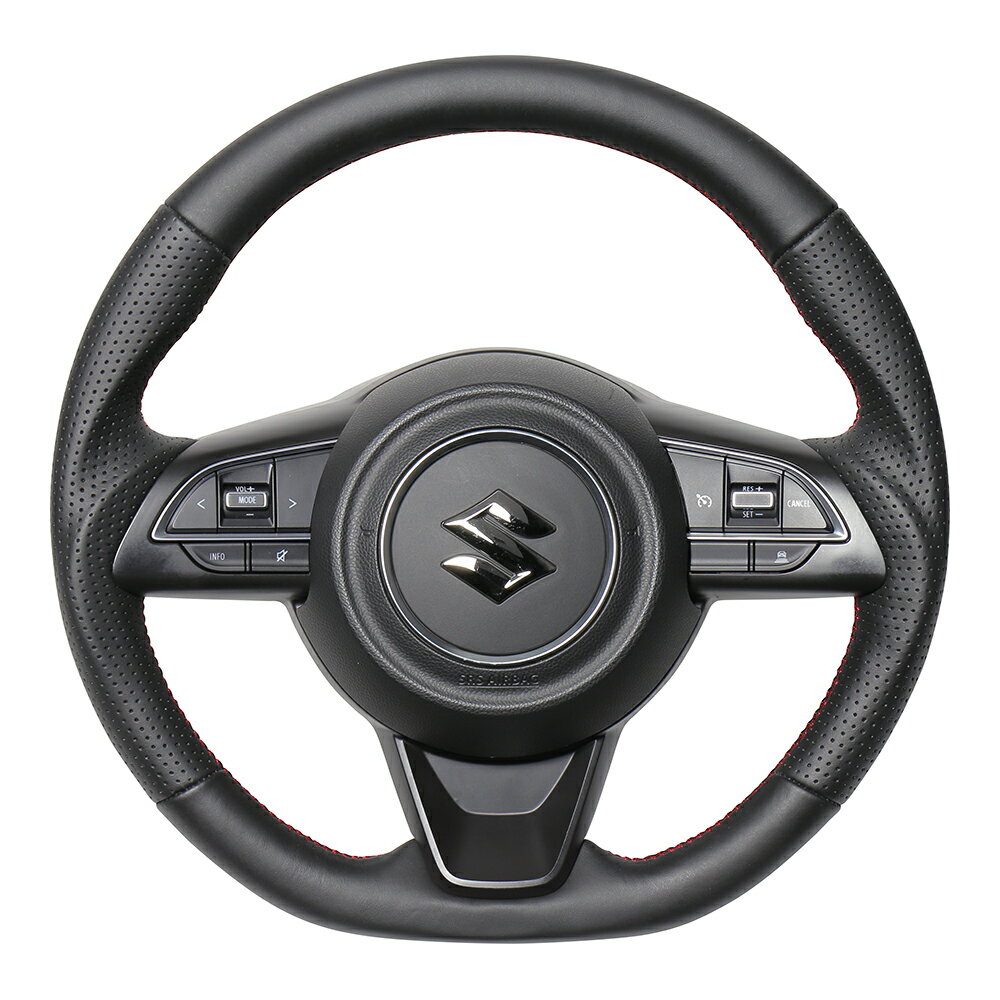 REAL レアル ステアリング【スイフトスポーツ(ZC33S)/スイフト(ZC83S他)】オールレザー/レッド×ブラックユーロステッチ 送料無料(沖縄と離島は送料着払い)のサムネイル