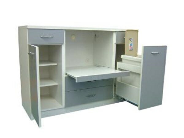 日本製 完成品 キッチンカウンター 幅120cm ダストボックス付きカウンター レンジ台 シルバー ホワイト