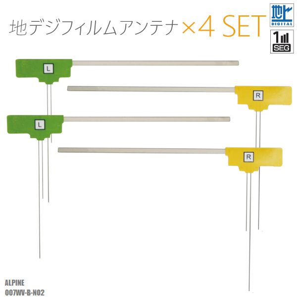 楽天TNSフィルムアンテナ 右2枚 左2枚 4枚 セット 地デジ ワンセグ フルセグ アルパイン Alpine 007WV-B-NO2 テレビ受信 ナビ 対応