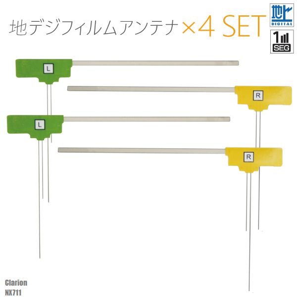 フィルムアンテナ 右2枚 左2枚 4枚 セット 地デジ ワンセグ フルセグ クラリオン Clarion NX711 テレビ受信 ナビ 対応