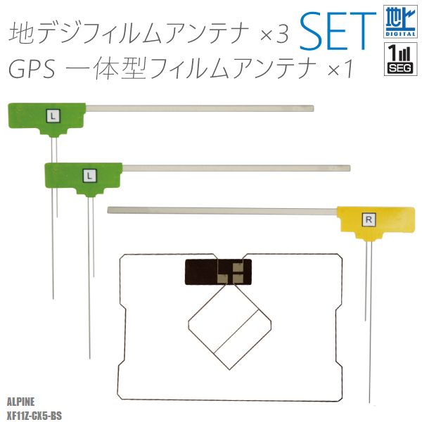 フィルムアンテナ アルパイン XF11Z-CX5-BS ナビ 対応 地デジ ワンセグ フルセグ GPS一体型フィルム セット テレビ受信 ALPINE 右1枚 左2枚 4枚 セット