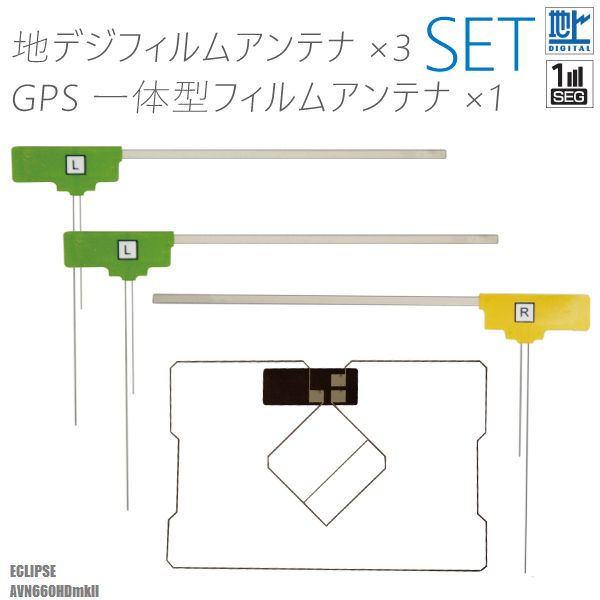 楽天TNSフィルムアンテナ 地デジ ワンセグ フルセグ GPS一体型フィルム セット イクリプス ECLIPSE AVN660HDmkII テレビ受信