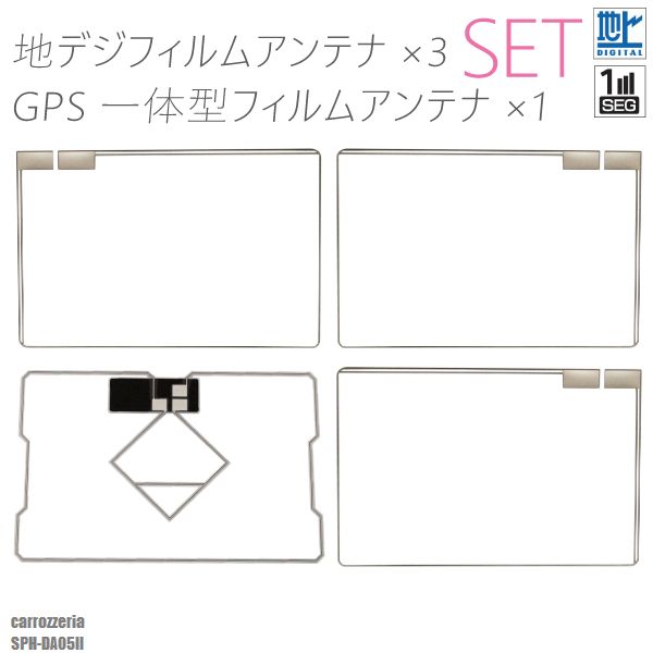 フィルムアンテナ 地デジ ワンセグ フルセグ GPS一体型 カロッツェリア carrozzeria SPH-DA05II テレビ受信 右2枚 左1枚 4枚 セットスクエア型