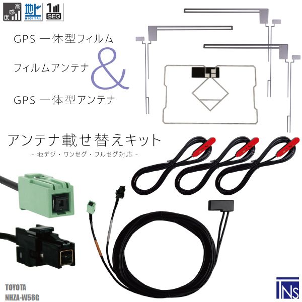 トヨタ TOYOTA ナビ NHZA-W58G 対応 VR1 端子 GPS一体型ケーブル 1本 & L型フィルムアンテナ 右2枚 左1枚 & GPS一体型フィルム 1枚 & アンテナコード 3本 セット 地デジ ワンセグ フルセグ 高感度