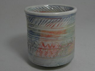 積層泥彩 　白　湯のみ　 文部大臣奨励賞受賞作家 荒川明作　 こだわりのギフト 還暦祝い などの贈り物に最適 無料ラッピング　kyu-4