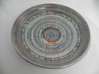 積層泥彩白中皿陶芸作家荒川明作文部...