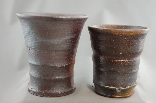 焼締　ペアビアカップ　文部大臣奨励賞受賞作家 荒川明作　 こだわりのギフト 還暦祝い などの贈り物に最適 無料ラッピング　　bbi-4