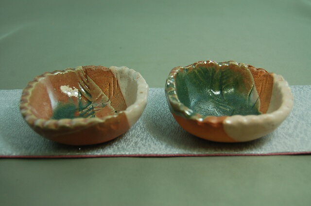 織部　小鉢2個セット　文部大臣奨励賞受賞作家 荒川明作　 こだわりのギフト 還暦祝い などの贈り物に最適 無料ラッピング　eni-6