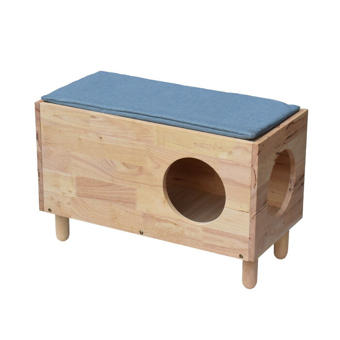 ネットショップ土岐店の猫 家具 フラットミュー 天然木 キャットハウス 猫ベッド 天然素材 ナチュラル素材 クッション付き 木製 シンプル 自然 シグネチャー ペット 猫 ネコ ねこ cat 小型犬 小屋 家 木目 温もり 屋内 室内 シンプル キャット ファニチャー 組立式 リビング インテリア｜アングル2