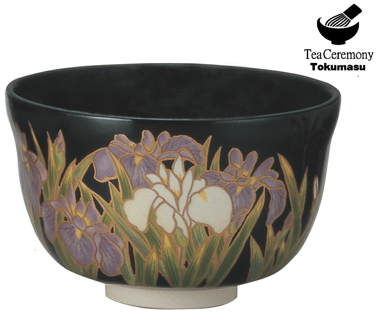 【茶道具　抹茶碗】　黒仁清　抹茶茶碗　『菖蒲』黒　宮地英香　化粧箱　日本製　新品