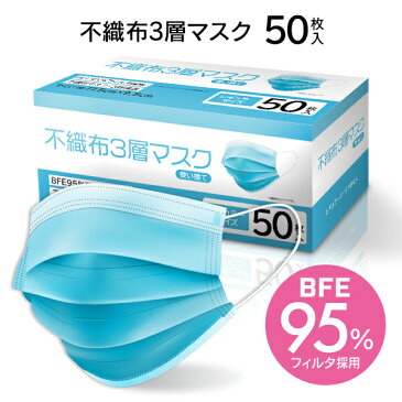 【50枚入り】【送料無料】【大人用・ふつうサイズ】不織布3層マスク 50枚入・使い捨てタイプ・3層構造・せき・くしゃみ・かぜ・ウイルス・ほこり・花粉対策・エチケット・衛生・安心・安全・通勤・やわらか・快適・家族用/IFD825マスク