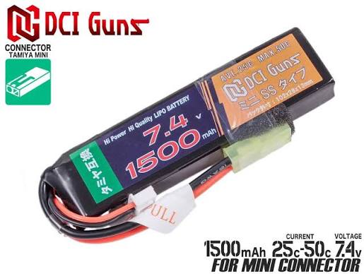 DCI GUNS 7.4V 1500mAh 25C-50C Lipo ミニSSバッテリー＜タミヤコネクター/ディーンズコネクター＞