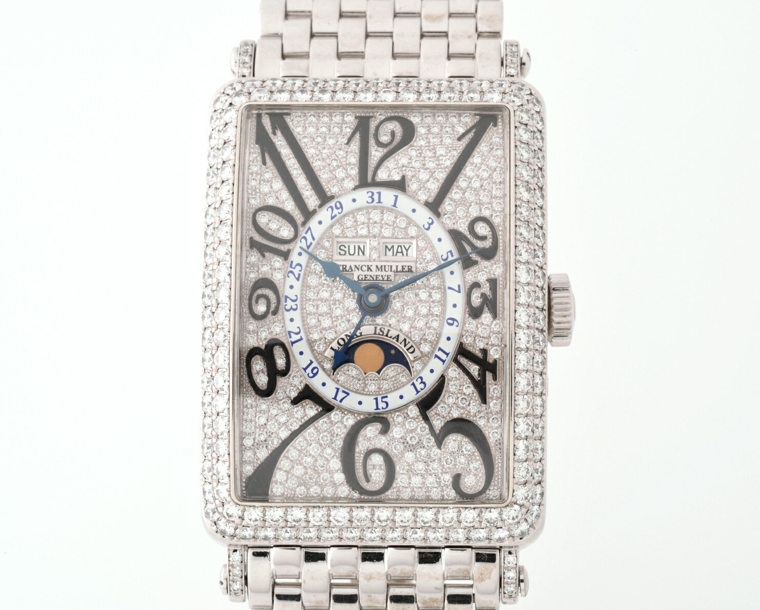 新入荷 FRANCK MULLER フランクミュラー 紳士用腕時計　ロング アイランド トリプルカレンダー ムーンフェイス 1200 MCL D CD OH 750（K18WG） / ダイヤモンド 自動巻 【中古】商品番号 01-68495