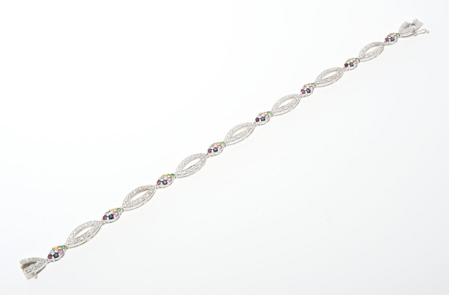 K18WG ダイヤ/マルチストーン ブレスレット 17.8cm 【中古】 商品番号 B-128069