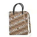 バレンシアガ / BALENCIAGA ラージ ショッピング バッグ オールオーバーロゴ 693805 コーティングキャンバス/レザー ベージュ 【中古】 商品...