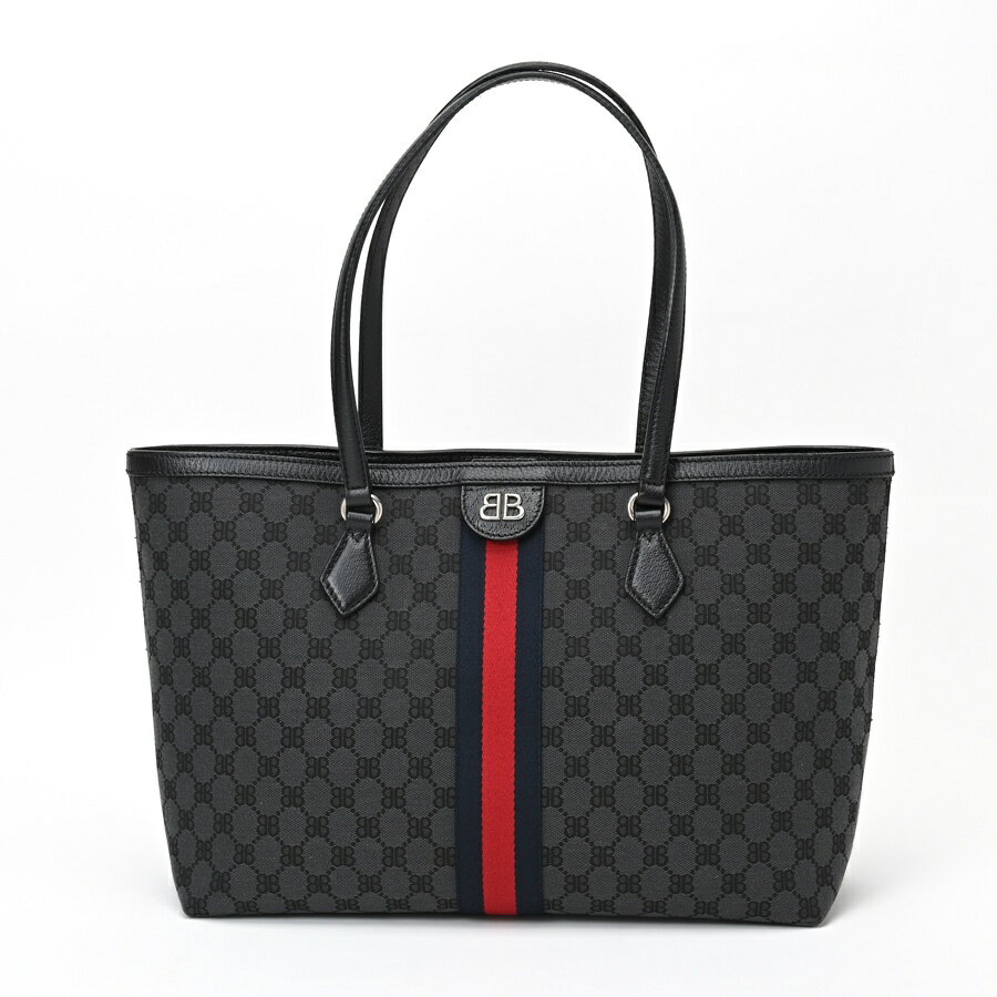 バレンシアガ/BALENCIAGA × グッチ/GUCCI ハッカープロジェクト ミディアム トートバッグ 680125 キャンバス/レザー ブラック【中古】 商品番号 S-156852 値下げ