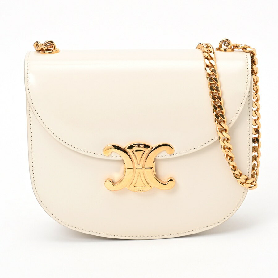樂天商城 - 【中古】 セリーヌ / CELINE チェーン ブザス クレア / チェーンショルダー 11097　シャイニーカーフスキン　アイボリー系 商品番号 S-157026　値下げ