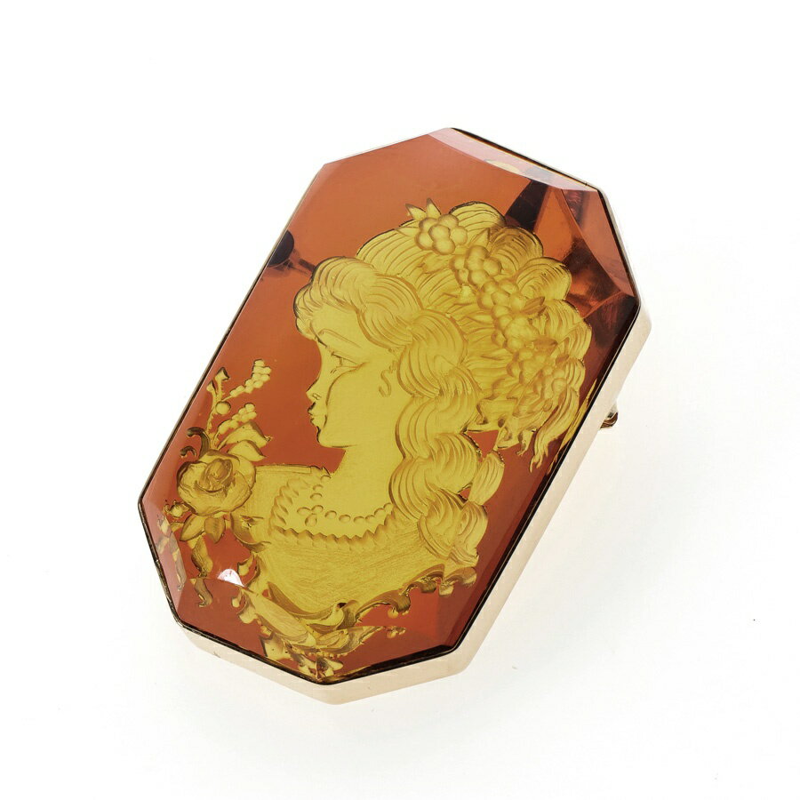 【中古】 K18YG　ペンダント/ブローチ 琥珀　インタリオ 商品番号 69576　新入荷(4)