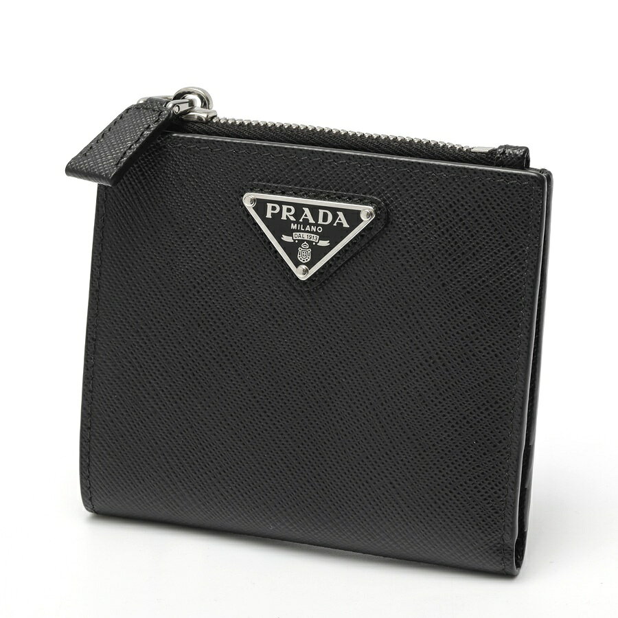 樂天商城 - 【中古】 プラダ / PRADA サフィアーノトライアングル ウォレット 二つ折り財布 2ML049　サフィアーノレザー　ブラック 新入荷