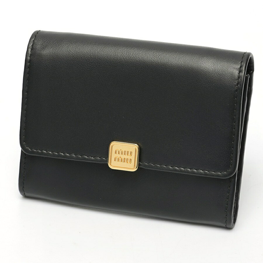 樂天商城 - 【中古】 ミュウミュウ / MIU MIU レザーフラップ付カードケース コンパクト ウォレット　レザー　ブラック 新入荷