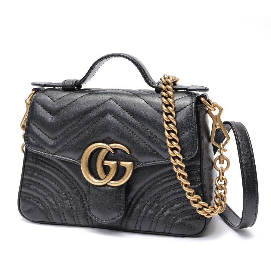 樂天商城 - 【中古】 グッチ / GUCCI GGマーモント ミニ トップハンドル チェーン ショルダーバッグ 547260　レザー　ブラック 新入荷