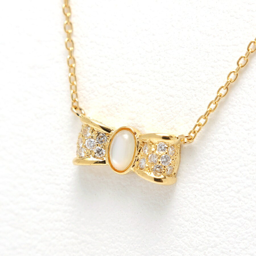 樂天商城 - 【中古】 ポンテヴェキオ / Ponte Vecchio ネックレス　K18YG マザーオブパール / ダイヤモンド 0.16ct　40.5 cm リボンモチーフ 新入荷