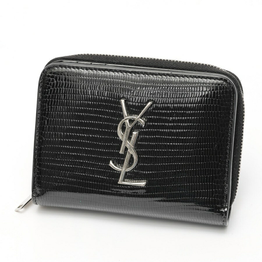 樂天商城 - 【中古】 サンローラン / SAINT LAURENT カサンドラ マトラッセ コンパクト ジップアラウンド ウォレット 403964/403723　リザード型押レザ－　ブラック 新入荷