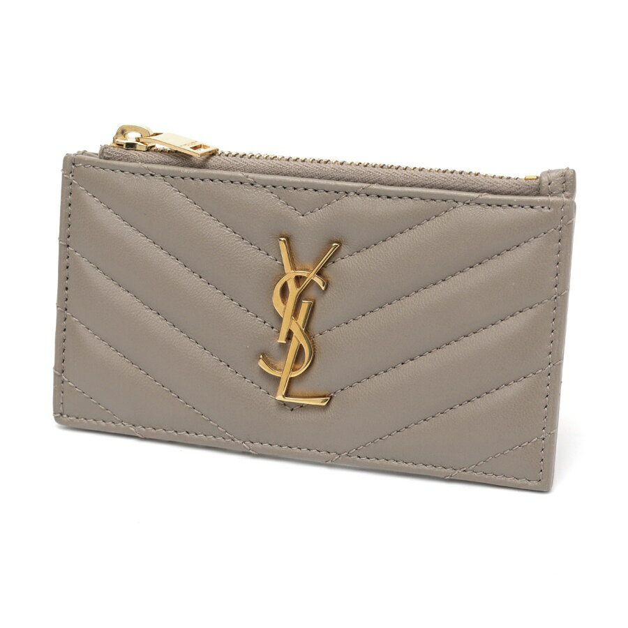 樂天商城 - 【中古】 サンローラン / SAINT LAURENT カサンドラ フラグメント カードケース ジップ カードホルダー 607915　ラムスキン　グレー系 新入荷