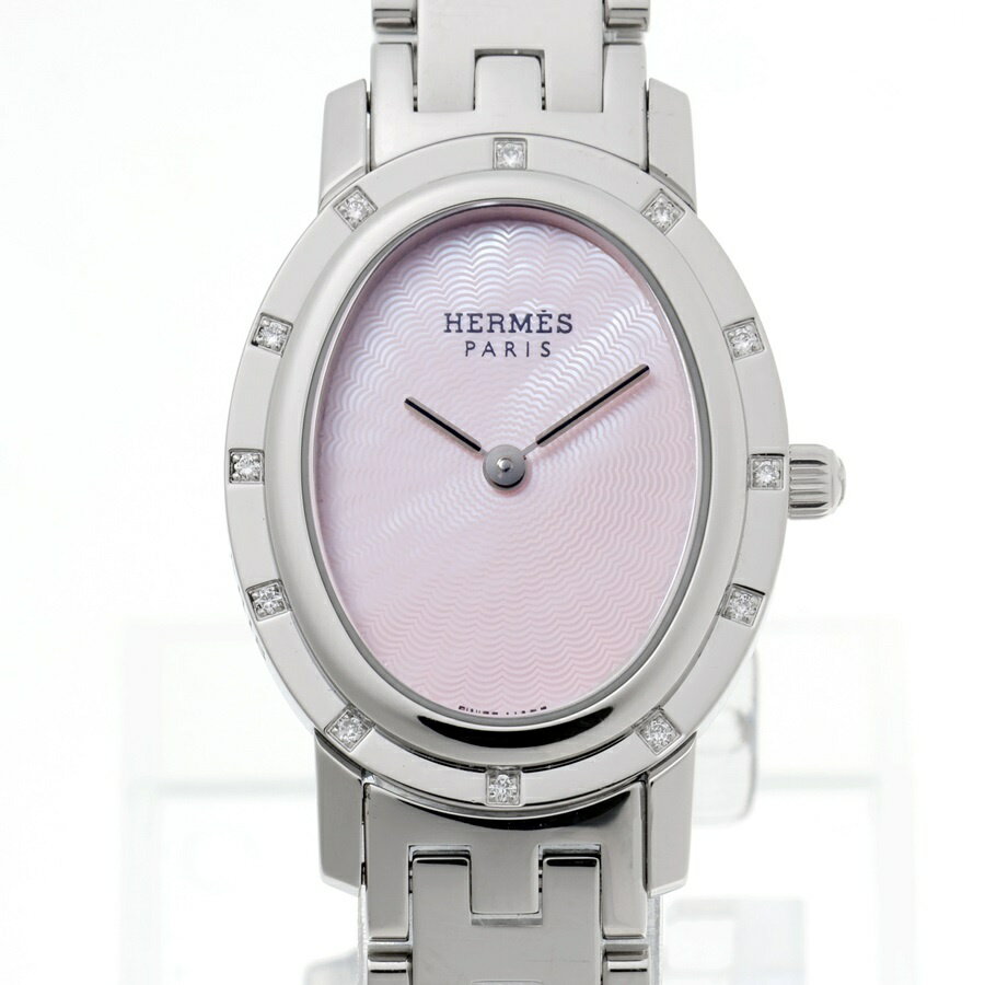 【中古】 エルメス / HERMES クリッパー オーバル ナクレ　CO1.230 12P ダイヤモンドベゼル　ピンクシェル　クオーツ 新入荷