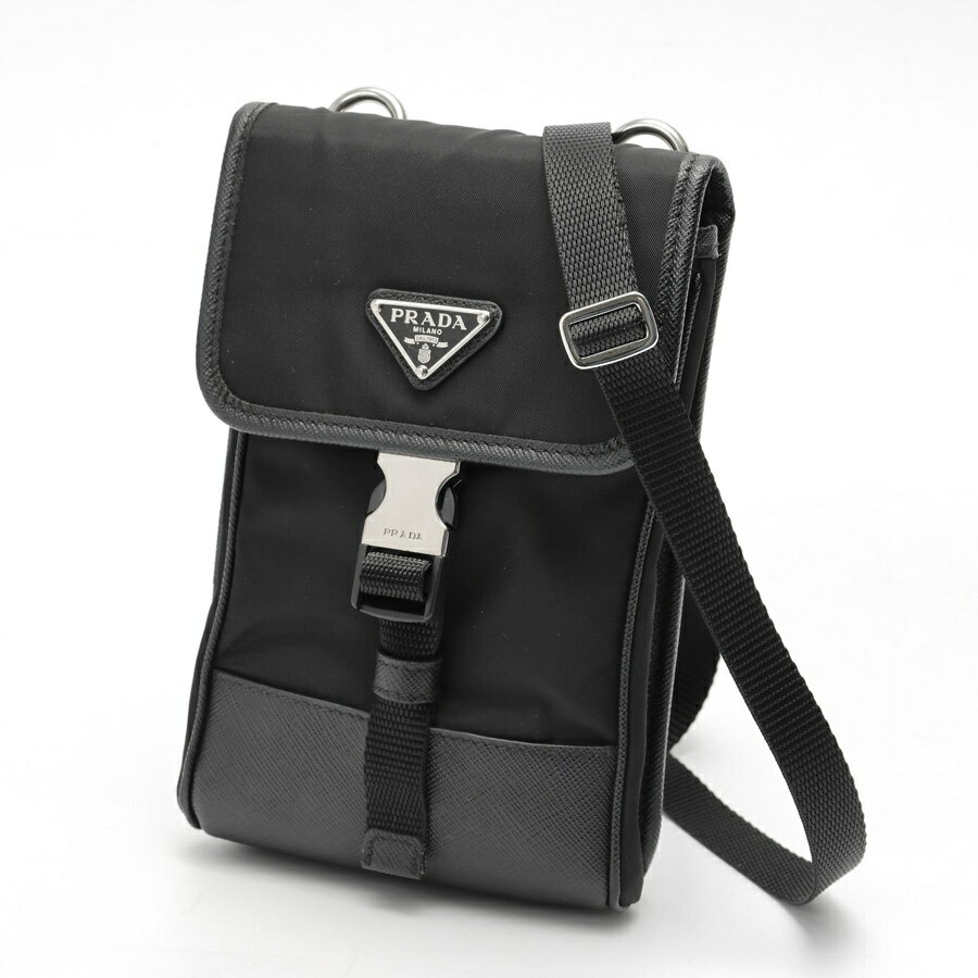 Rakuten - 【中古】 プラダ / PRADA Re-Nylon x サフィアーノレザー スマートフォンケース ショルダーポーチ　2ZH109　ナイロン　ブラック 新入荷