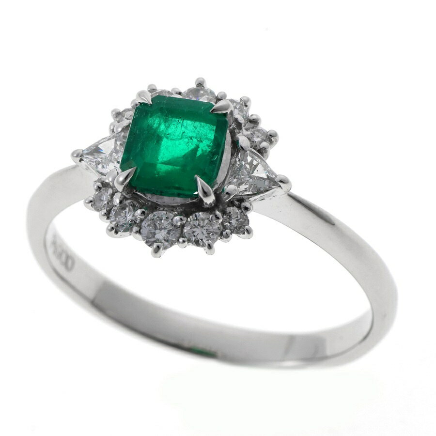 Rakuten - 【中古】 Pt900　リング エメラルド 0.68ct / ダイヤモンド 0.36ct　# 17 商品番号 B-160354　新入荷