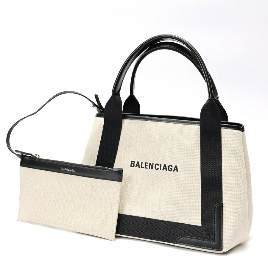 【中古美品】 バレンシアガ / BALENCIAGA ネイビーカバス S / トートバッグ　339933 キャンバス/レザー　ナチュラル/ブラック 新入荷