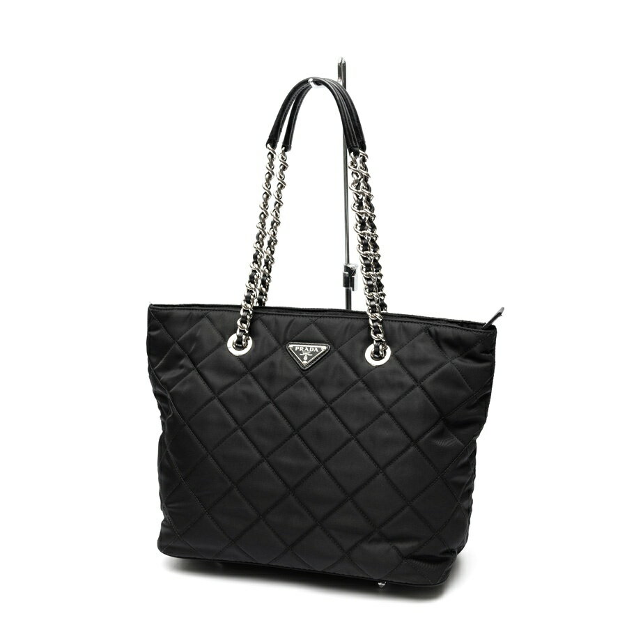 PRADA - 【中古】 プラダ / PRADA チェーン トートバッグ　1BG017 キルティング ナイロン　ブラック/シルバー金具 新入荷