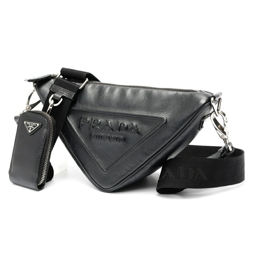 Rakuten - 【中古】 プラダ / PRADA トライアングル エンボスロゴ ショルダーバッグ 1BH190　レザー　ブラック 新入荷